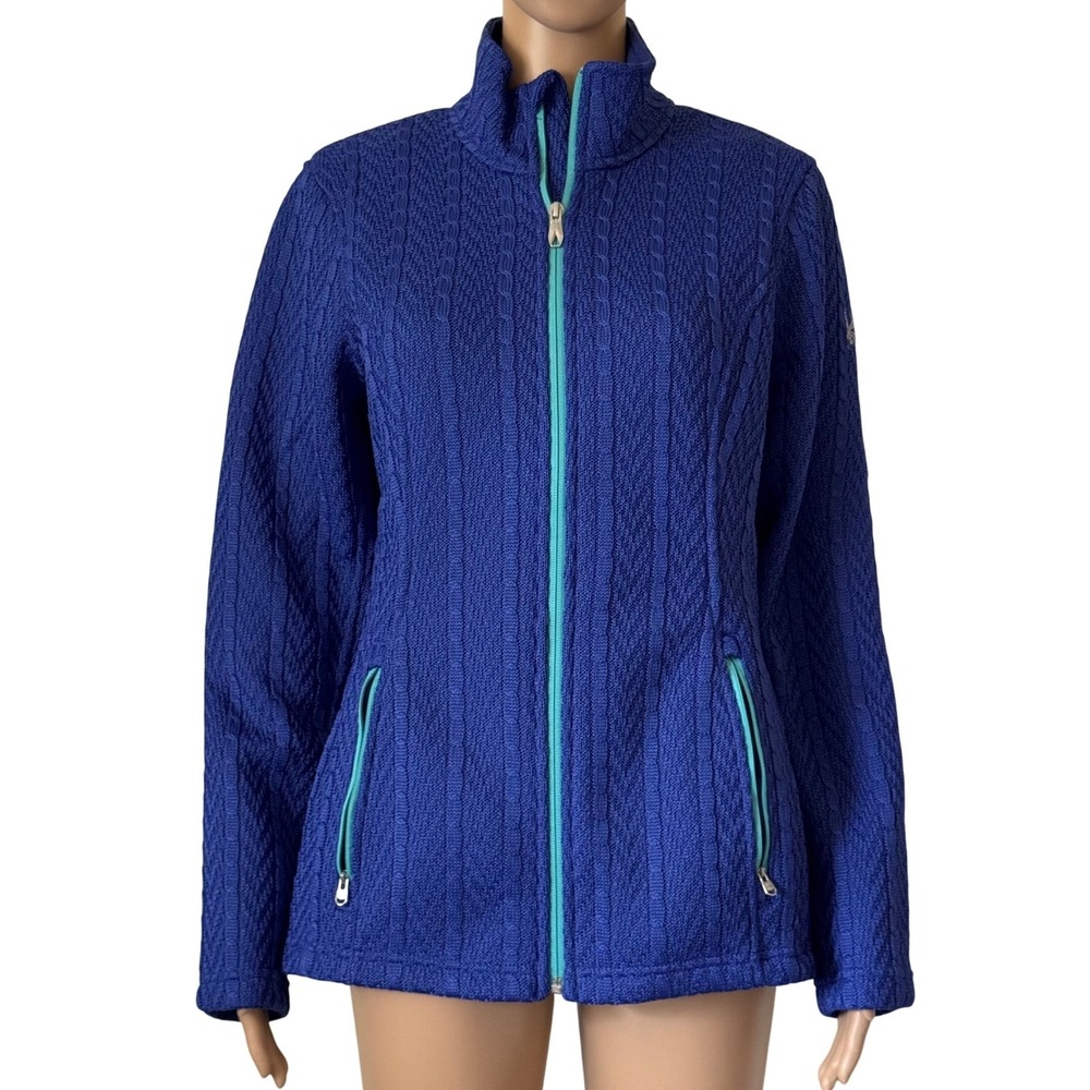 Spyder Royal Blue Cable Knit Full Zip Fleece Jacket 186406 Teal Trim Size Large